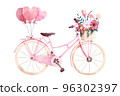 Pink bicycle with flowers clipping path isolated on white background 96302397