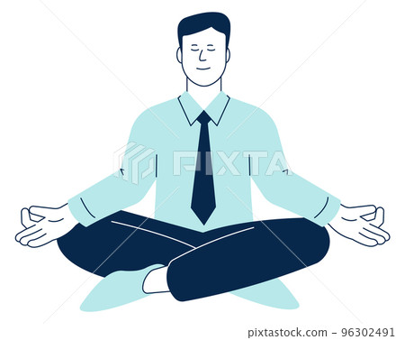 Mind relaxation technique. Calming person in lotus pose Mind relaxation technique. Calming person in lotus pose 96302491