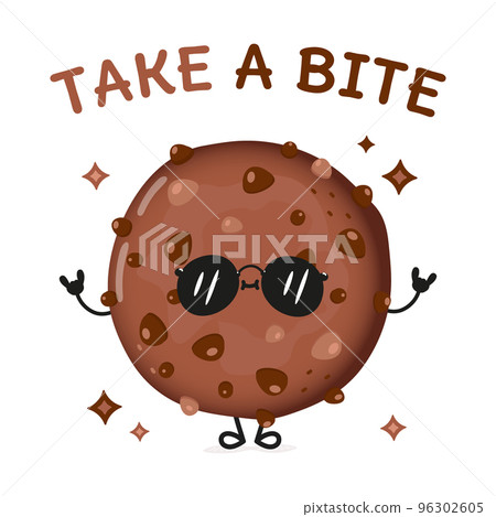 Cute funny chocolate cookies waving hand character. Vector hand drawn cartoon kawaii character illustration icon. Isolated on white background. Chocolate cookies character concept Cute funny chocolate cookies waving hand character. Vector hand drawn cartoon kawaii character illustration icon. Isolated on white background. Chocolate cookies character concept 96302605