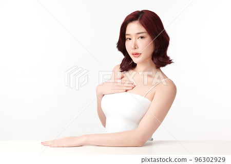 Beautiful young asian woman with clean fresh skin on white background, Face care, Facial treatment, Cosmetology, beauty and spa, Asian women portrait. 96302929