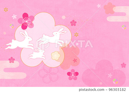Spring-like pink-based illustrations of cute plum blossoms and rabbits Material for new year's cards Spring-like pink-based illustrations of cute plum blossoms and rabbits Material for new year's cards 96303182