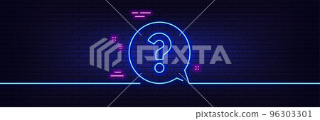Neon light glow effect. Question mark line icon. Help speech bubble sign. FAQ symbol. 3d line neon glow icon. Brick wall banner. Question mark outline. Vector Neon light glow effect. Question mark line icon. Help speech bubble sign. FAQ symbol. 3d line neon glow icon. Brick wall banner. Question mark outline. Vector 96303301
