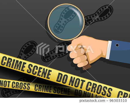 Detective or a policeman with a magnifying glass 96303310