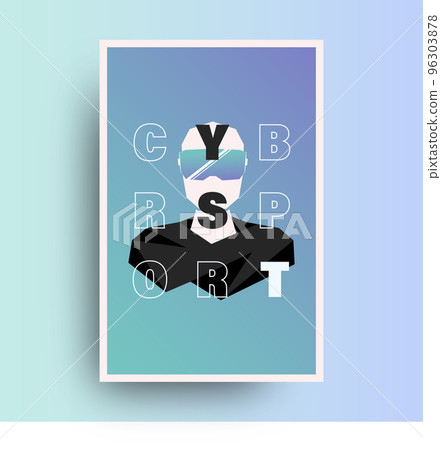Man with virtual reality VR goggle. NFT game futuristic poster Man with virtual reality VR goggle. NFT game futuristic poster 96303878