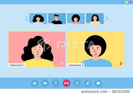 Group of people communicate together via video call. Group of people communicate together via video call. 96303890