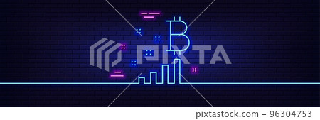 Neon light glow effect. Bitcoin graph line icon. Cryptocurrency analytics sign. Crypto money symbol. 3d line neon glow icon. Brick wall banner. Bitcoin graph outline. Vector Neon light glow effect. Bitcoin graph line icon. Cryptocurrency analytics sign. Crypto money symbol. 3d line neon glow icon. Brick wall banner. Bitcoin graph outline. Vector 96304753