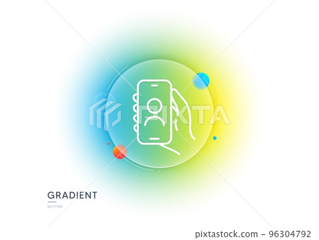 User call line icon. Gradient blur button with glassmorphism. Hand hold phone sign. Cellphone app with screen notification symbol. Transparent glass design. User call line icon. Vector User call line icon. Gradient blur button with glassmorphism. Hand hold phone sign. Cellphone app with screen notification symbol. Transparent glass design. User call line icon. Vector 96304792