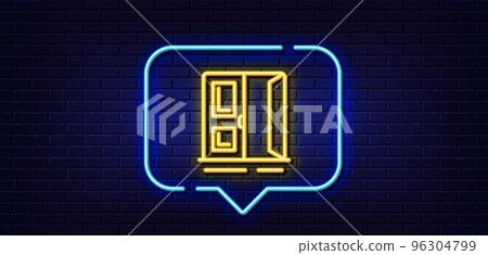Neon light speech bubble. Open door line icon. Entrance doorway sign. Building exit symbol. Neon light background. Open door glow line. Brick wall banner. Vector Neon light speech bubble. Open door line icon. Entrance doorway sign. Building exit symbol. Neon light background. Open door glow line. Brick wall banner. Vector 96304799