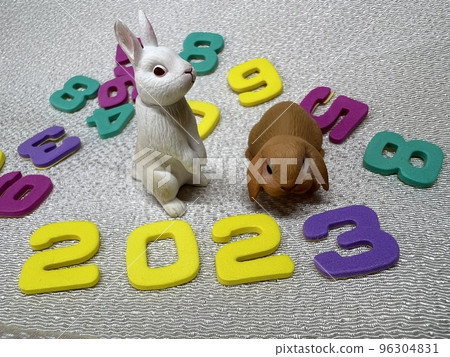2023 New Year's card rabbit and colorful era numbers 96304831