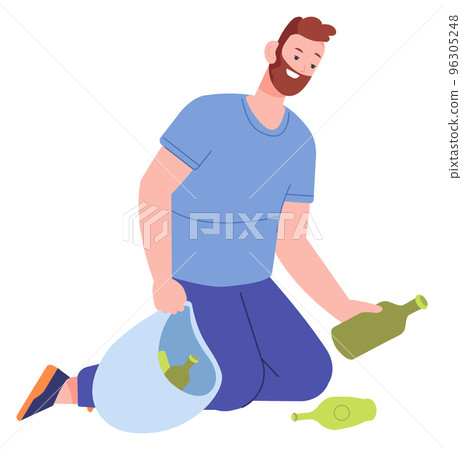 Man collecting glass waste for recycle. Garbage cleaning 96305248