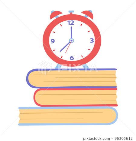 Books and an alarm clock. Vector illustration isolated on white background Books and an alarm clock. Vector illustration isolated on white background 96305612