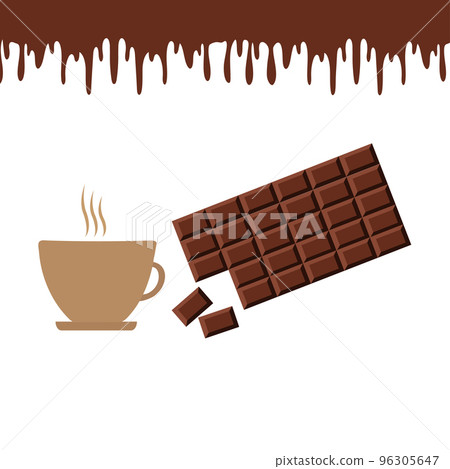 A cup of coffee and a bar of chocolate on a white background. Vector illustration in a flat style 96305647