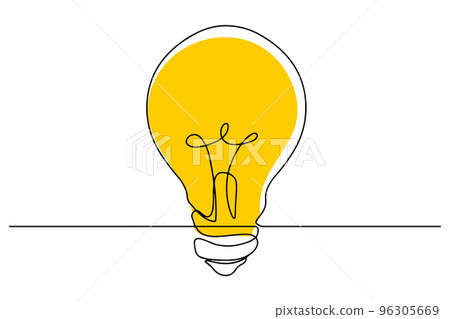 Light bulb linear icon Continuous line drawing. Fashion minimalist illustration. One line drawing. Vector illustration. 96305669