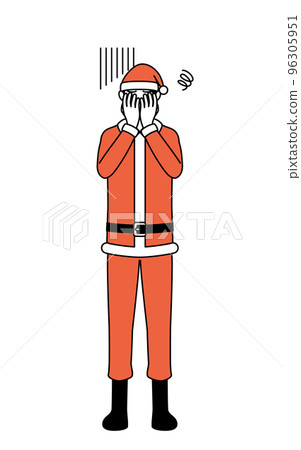 A man dressed as Santa Claus who is depressed and covers his face A man dressed as Santa Claus who is depressed and covers his face 96305951