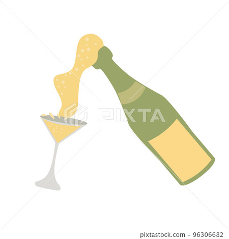 Two champagne glasses with champagne bottle explosion. Cheers. Celebration. Holiday toast. Vector illustration 96306682