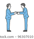 A man in a suit exchanging business cardsThere is a line 96307010