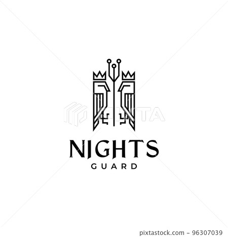 unique owls guard castle line minimalist logo design vector 96307039
