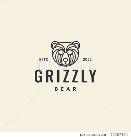 head little bear grizzly line minimalist hipster vintage logo design vector 96307164