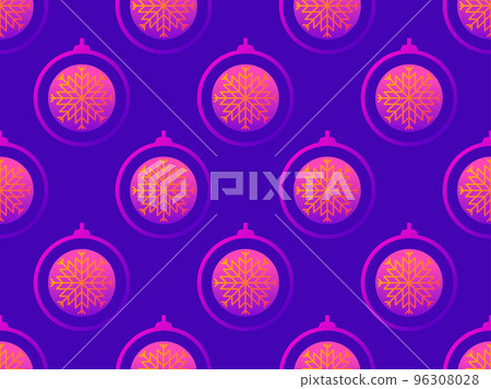 Gradient Christmas balls seamless pattern. Outline of a Christmas ball with a bow and a snowflake inside. Christmas design for greeting cards, posters and banners. Vector illustration Gradient Christmas balls seamless pattern. Outline of a Christmas ball with a bow and a snowflake inside. Christmas design for greeting cards, posters and banners. Vector illustration 96308028
