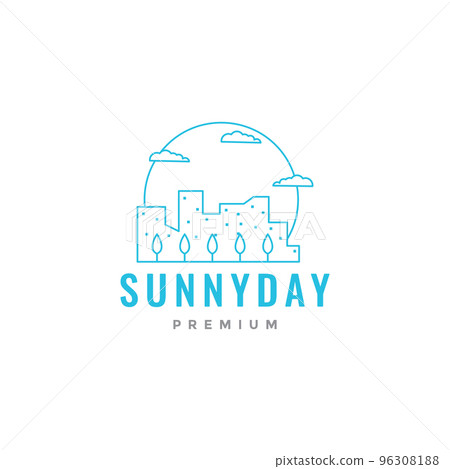 park with building sunny day line modern logo design 96308188