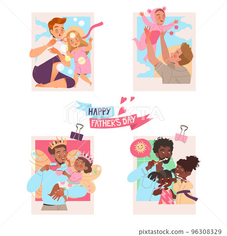 Father and Child Playing and Having Fun Together Enjoying Recreation Activity Vector Set 96308329