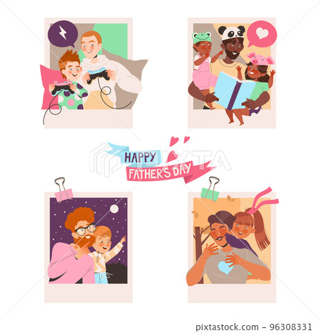 Father and Child Playing and Having Fun Together Enjoying Recreation Activity Vector Set Father and Child Playing and Having Fun Together Enjoying Recreation Activity Vector Set 96308331