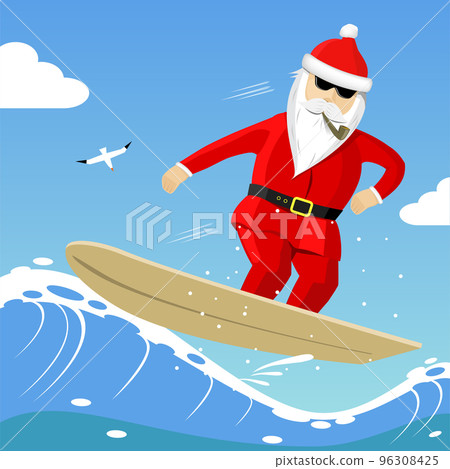 Santa claus rides the wave on the surf 96308425