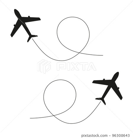 Airplane route in line path set. 96308643