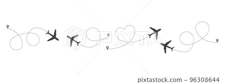 Airplane route in line path set. 96308644