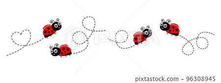 Ladybug flying on dotted route. Ladybug flying on dotted route. 96308945