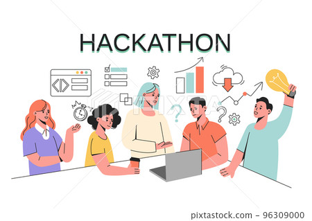 Hackathon doodle hand drawing business programmers team develop software 96309000
