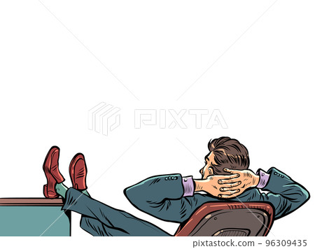 businessman relaxing in office chair, thinking about new tasks, boss at work businessman relaxing in office chair, thinking about new tasks, boss at work 96309435
