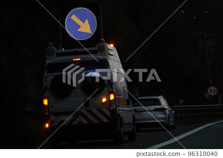 traffic on A7 Italian highway detour security vehicle neon sign 96310040