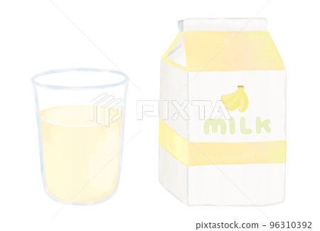 香蕉牛奶杯和紙包手繪風格 96310392