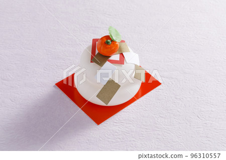 Kagami-mochi for New Year's decoration Japanese paper background Kagami-mochi for New Year's decoration Japanese paper background 96310557
