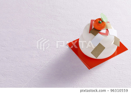 Kagami-mochi for New Year's decoration Japanese paper background Kagami-mochi for New Year's decoration Japanese paper background 96310559