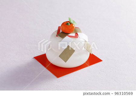 Kagami-mochi for New Year's decoration Japanese paper background 96310569