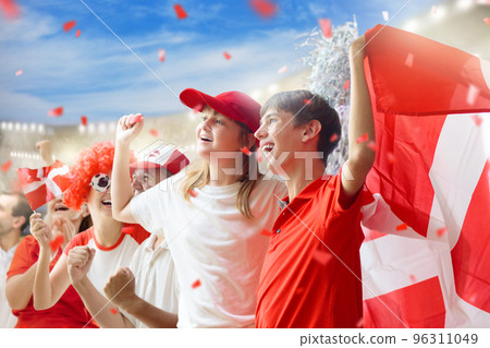 Denmark football team supporter on stadium. 96311049