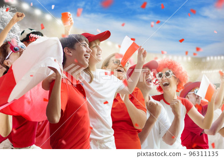 Poland football team supporter on stadium. 96311135