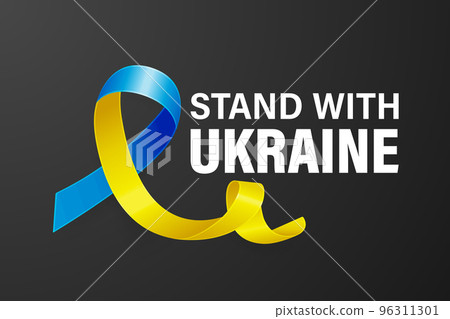 Stand with Ukraine. Anti War Call with the Smbol of Peace with Blue and Yellow Silk Ribbon. Ukranian Flag Colors. Struggle, Protest, Support Ukraine, Slogan. Vector Illustration 96311301
