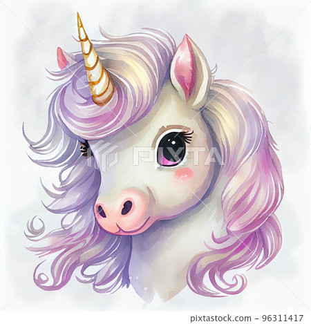Beautiful unicorn portrait. Illustration for little kindergarten, preschool children, baby. 96311417