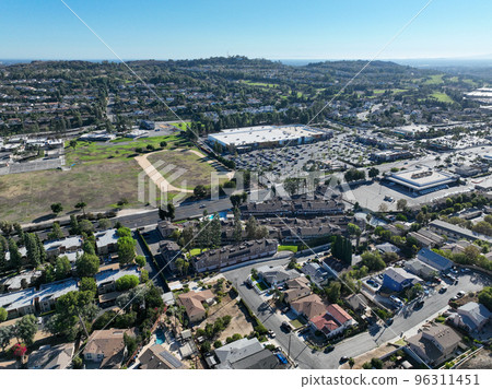 Aerial view of La Habra, city in the northwestern corner of Orange County, California, United States. 96311451