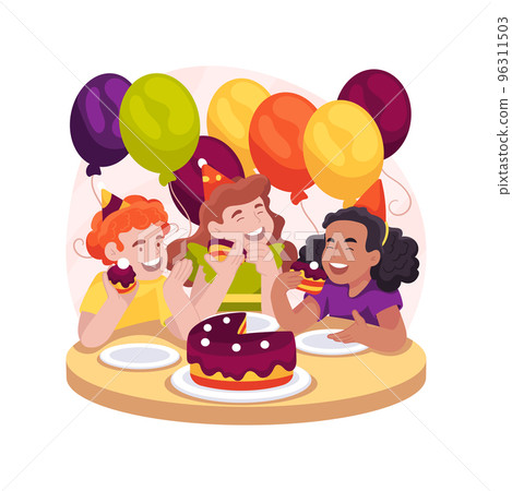 Eating Birthday cake isolated cartoon vector illustration. Eating Birthday cake isolated cartoon vector illustration. 96311503