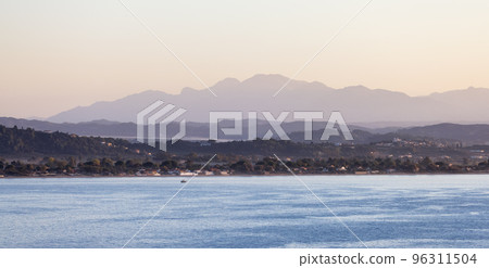 Residential Homes by the beach on Ionian Sea in a small touristic Town. Katakolo, Greece. 96311504