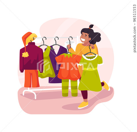 Choosing Christmas costume isolated cartoon vector illustration. Choosing Christmas costume isolated cartoon vector illustration. 96311553