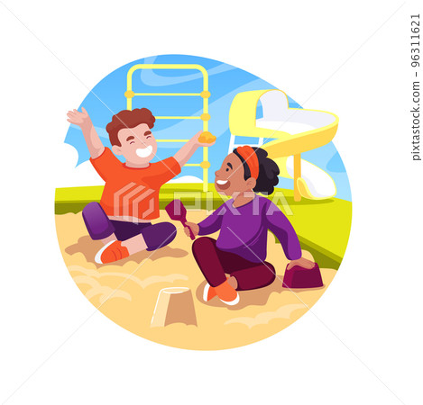 Playing with sand isolated cartoon vector illustration. 96311621