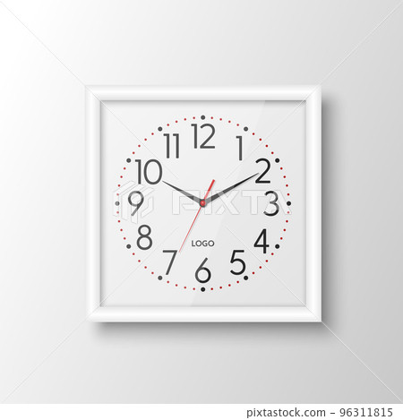 Vector 3d Realistic White Square Wall Office Clock, Design Template Isolated. White Frame, White Dial, Mock-up of Wall Clock for Branding and Advertise Isolated. Clock Face Design Vector 3d Realistic White Square Wall Office Clock, Design Template Isolated. White Frame, White Dial, Mock-up of Wall Clock for Branding and Advertise Isolated. Clock Face Design 96311815