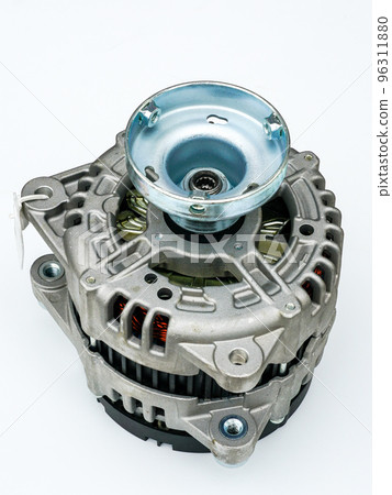 New car power generator with clutch pulley shaft on a white background New car power generator with clutch pulley shaft on a white background 96311880