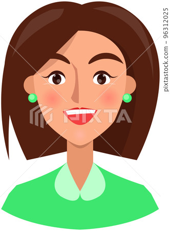 Positive face expression of young woman. Cheerful, joyful girl with emotion of happiness, joy 96312025