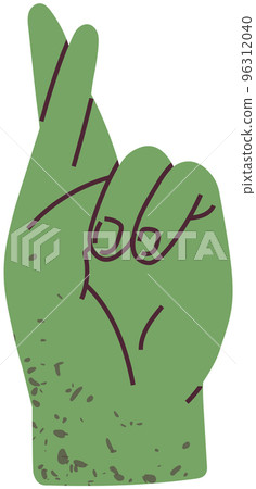 Green human hand showing gesture of good luck. Fingers crossed as sign of hope for success 96312040